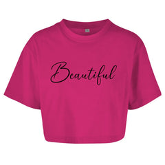 Damen Oversize Crop Top "Beautiful" - Grafikmagie