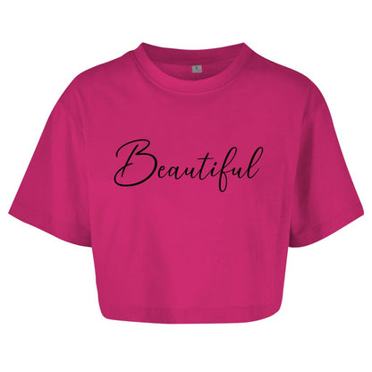Damen Oversize Crop Top "Beautiful" - Grafikmagie