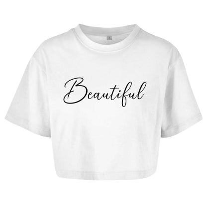 Damen Oversize Crop Top "Beautiful" - Grafikmagie