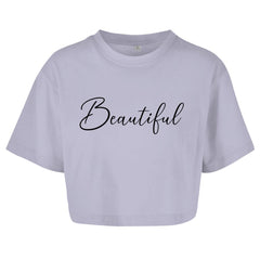 Damen Oversize Crop Top "Beautiful" - Grafikmagie