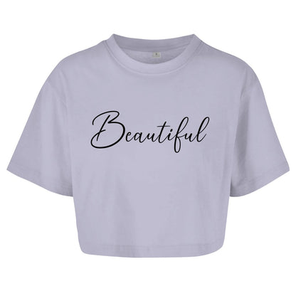 Damen Oversize Crop Top "Beautiful" - Grafikmagie