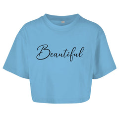 Damen Oversize Crop Top "Beautiful" - Grafikmagie
