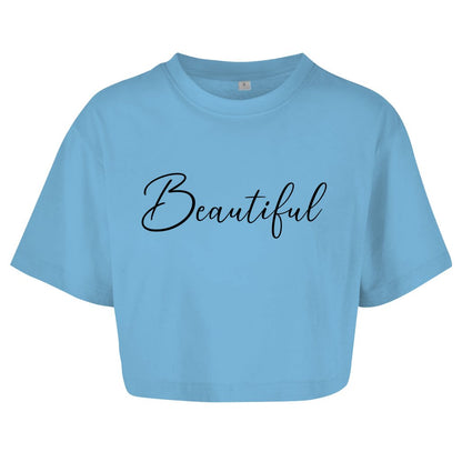 Damen Oversize Crop Top "Beautiful" - Grafikmagie