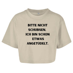 Damen Oversize Crop Top "Bitte nicht Schubsen" - Grafikmagie