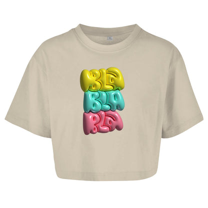 Damen Oversize Crop Top "Bla Bla Bla" - Grafikmagie