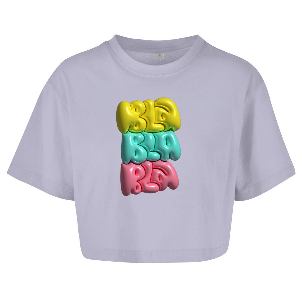 Damen Oversize Crop Top "Bla Bla Bla" - Grafikmagie