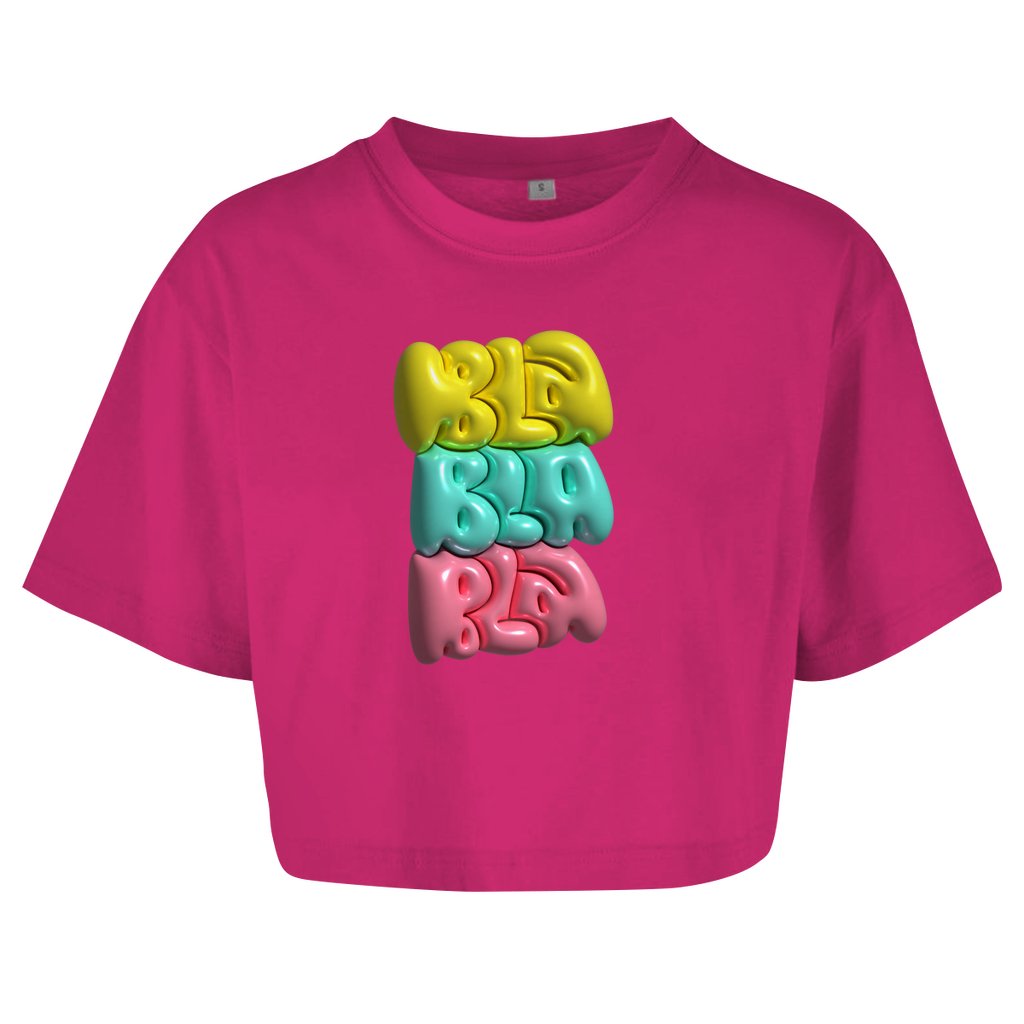 Damen Oversize Crop Top "Bla Bla Bla" - Grafikmagie