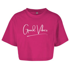 Damen Oversize Crop Top "Good Vibes" - Grafikmagie