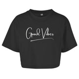 Damen Oversize Crop Top "Good Vibes" - Grafikmagie