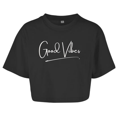 Damen Oversize Crop Top "Good Vibes" - Grafikmagie