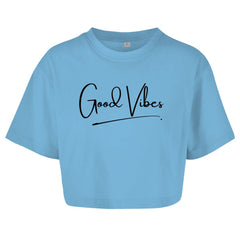 Damen Oversize Crop Top "Good Vibes" - Grafikmagie