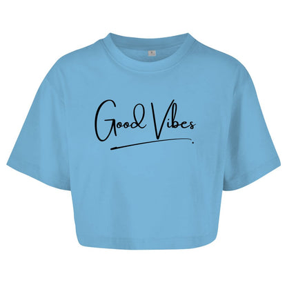 Damen Oversize Crop Top "Good Vibes" - Grafikmagie