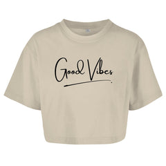 Damen Oversize Crop Top "Good Vibes" - Grafikmagie