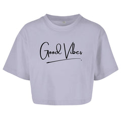 Damen Oversize Crop Top "Good Vibes" - Grafikmagie