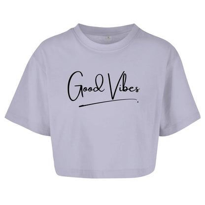 Damen Oversize Crop Top "Good Vibes" - Grafikmagie