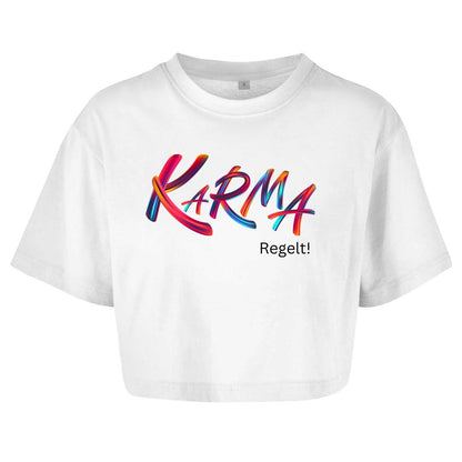 Damen Oversize Crop Top "Karma Regelt" - Grafikmagie