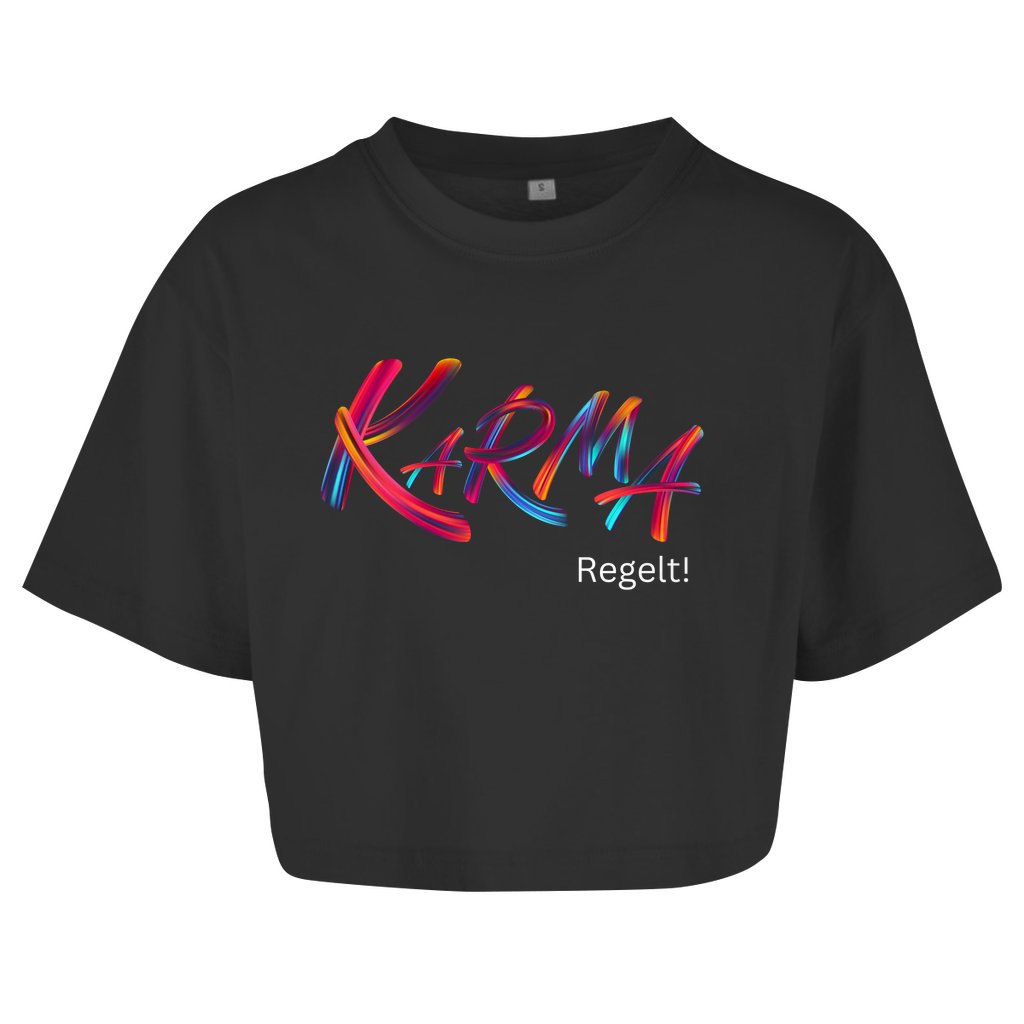 Damen Oversize Crop Top "Karma Regelt" - Grafikmagie