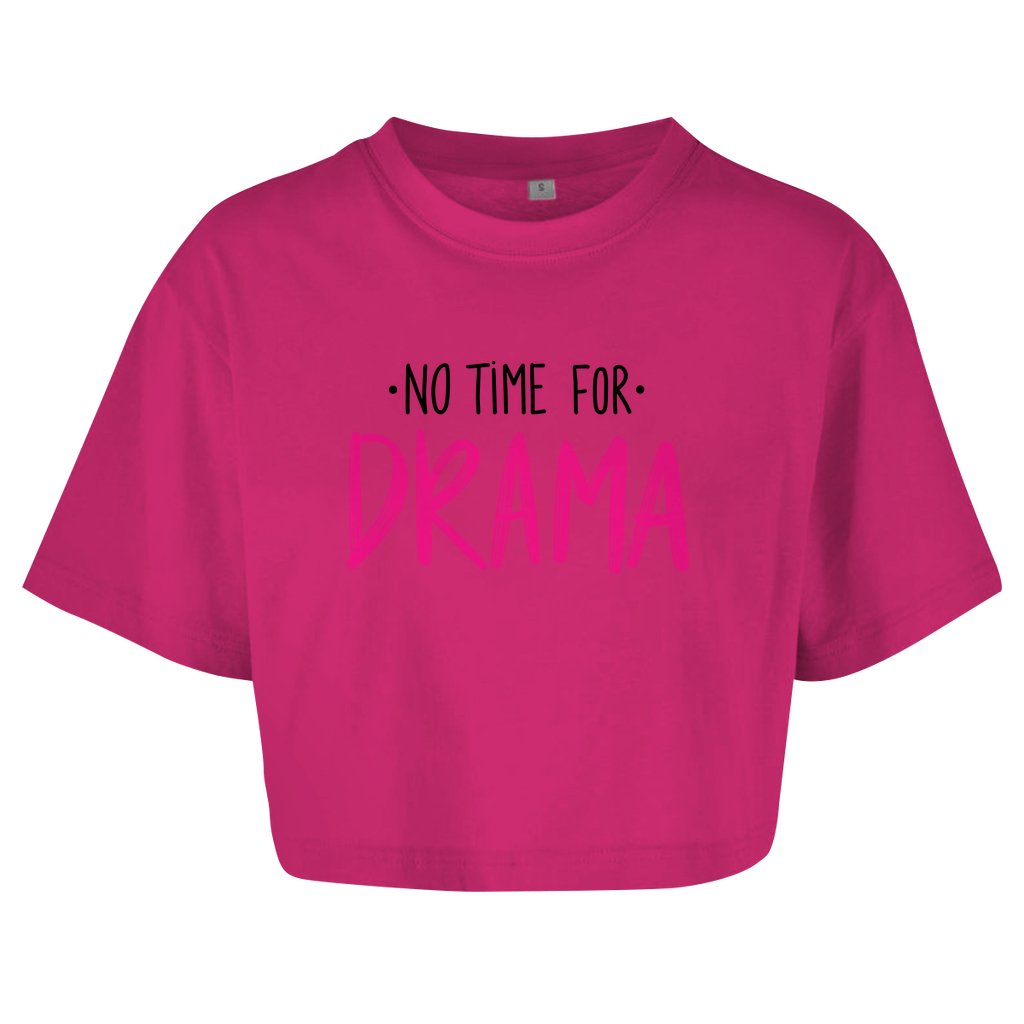 Damen Oversize Crop Top "No Time for Drama" - Grafikmagie