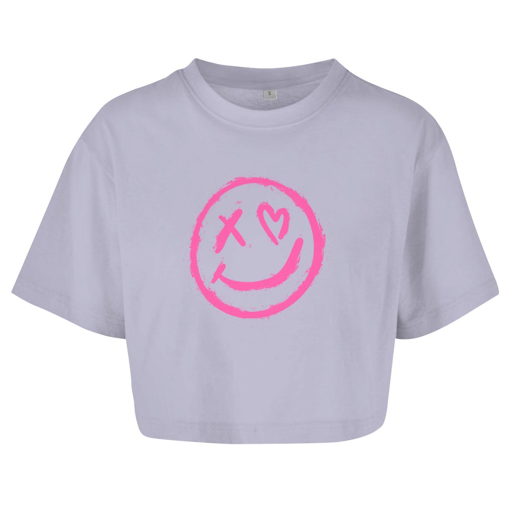 Damen Oversize Crop Top "smiley" - Grafikmagie