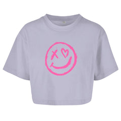 Damen Oversize Crop Top "smiley" - Grafikmagie