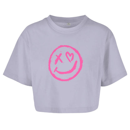 Damen Oversize Crop Top "smiley" - Grafikmagie