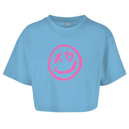 Damen Oversize Crop Top "smiley" - Grafikmagie