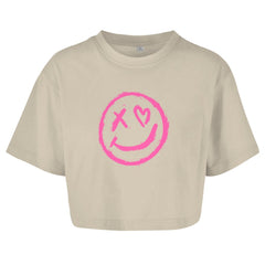 Damen Oversize Crop Top "smiley" - Grafikmagie