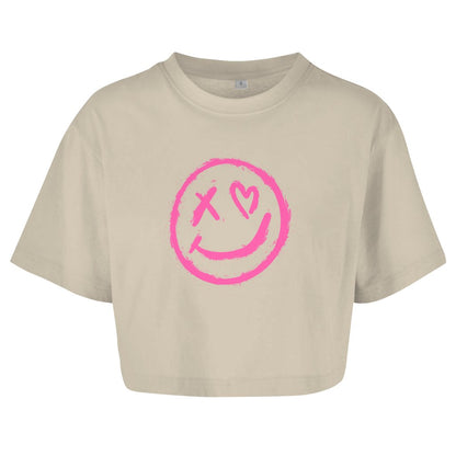 Damen Oversize Crop Top "smiley" - Grafikmagie