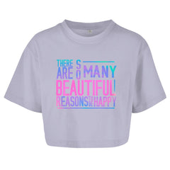 Damen Oversize Crop Top "So many reasons to be Happy" - Grafikmagie