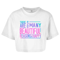 Damen Oversize Crop Top "So many reasons to be Happy" - Grafikmagie