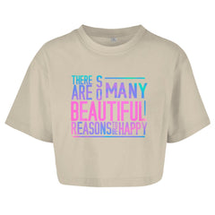 Damen Oversize Crop Top "So many reasons to be Happy" - Grafikmagie