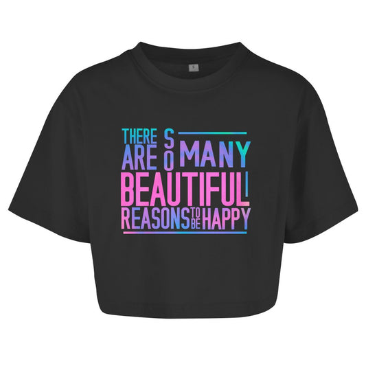 Damen Oversize Crop Top "So many reasons to be Happy" - Grafikmagie