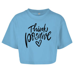Damen Oversize Crop Top "Think Positive" - Grafikmagie