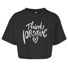 Damen Oversize Crop Top "Think Positive" - Grafikmagie