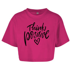 Damen Oversize Crop Top "Think Positive" - Grafikmagie