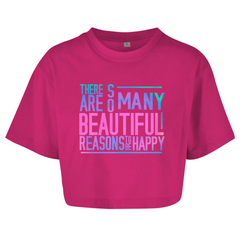 Damen Oversize Crop Top  "So many reasons to be Happy"