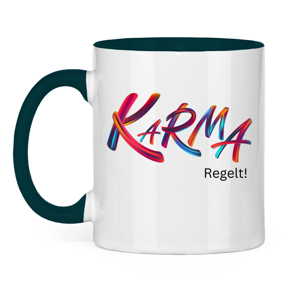 Tasse zweifarbig "Karma regelt" - Grafikmagie