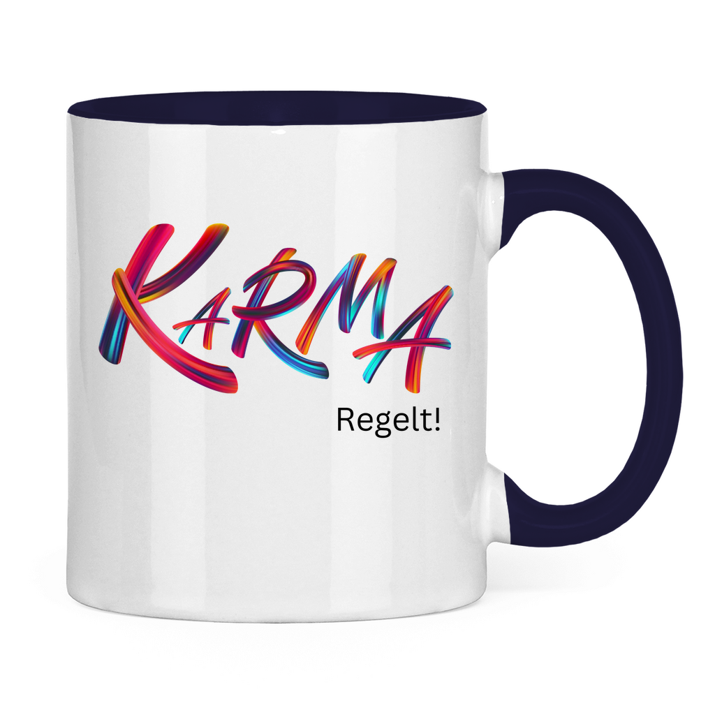 Tasse zweifarbig "Karma regelt" - Grafikmagie