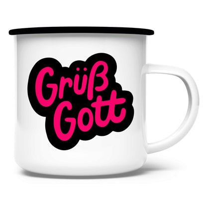 Emaille Tasse "Grüß Gott" - Grafikmagie