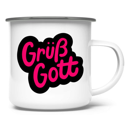 Emaille Tasse "Grüß Gott" - Grafikmagie