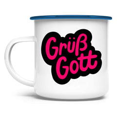 Emaille Tasse "Grüß Gott" - Grafikmagie
