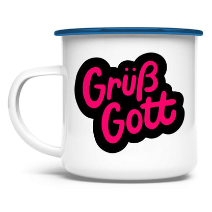 Emaille Tasse "Grüß Gott" - Grafikmagie