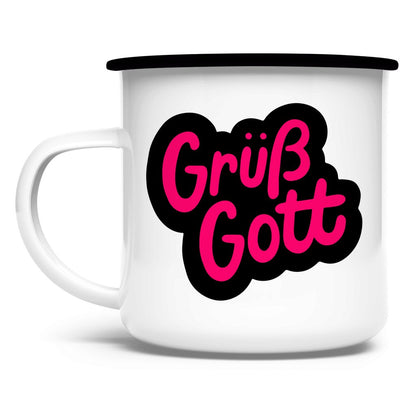 Emaille Tasse "Grüß Gott" - Grafikmagie