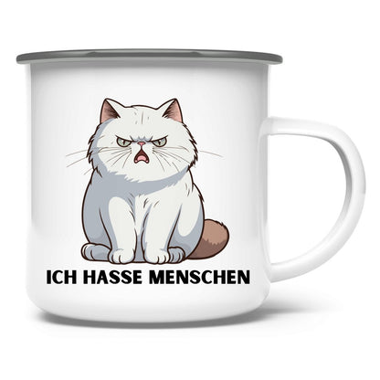 Emaille Tasse "Ich hasse Menschen" - Grafikmagie