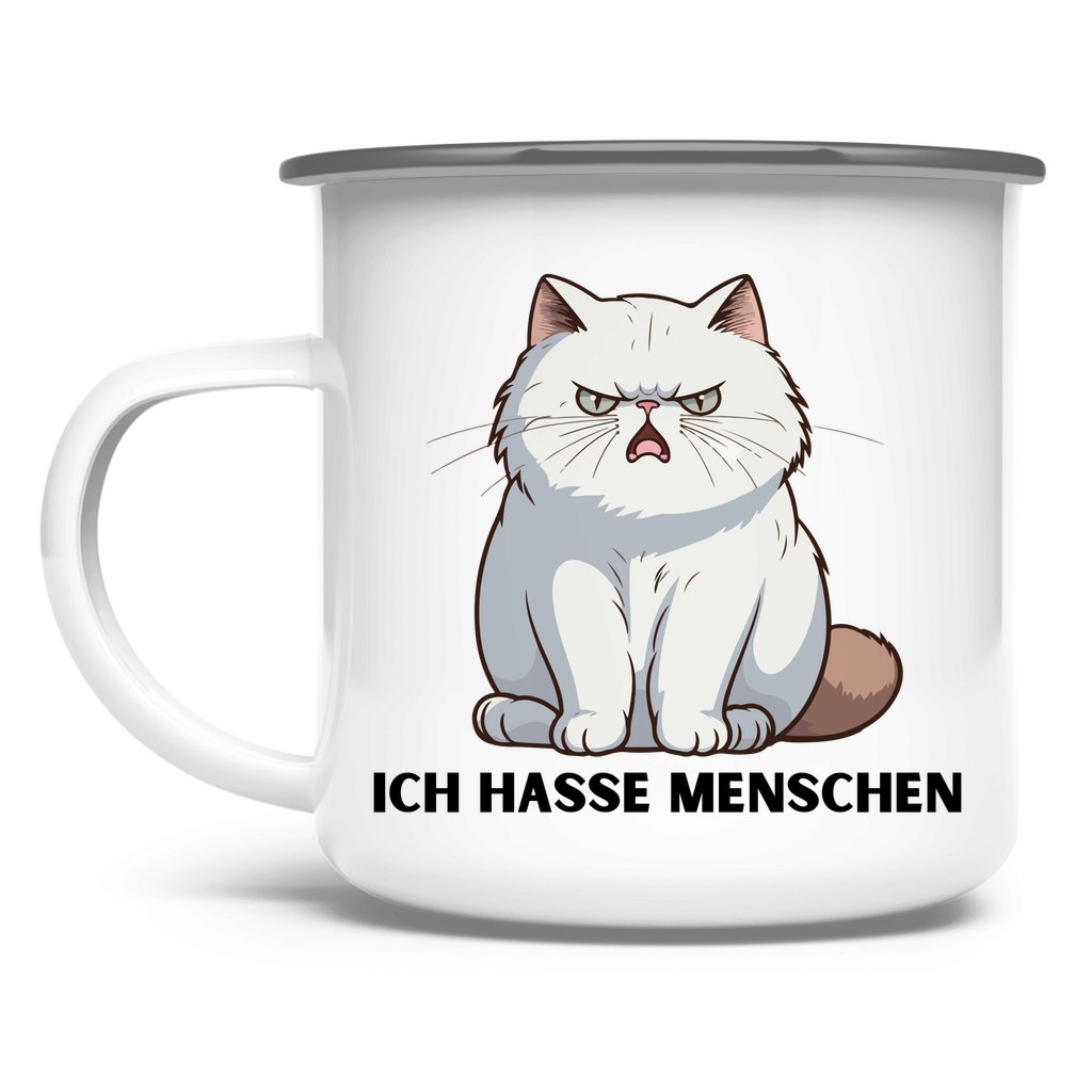 Emaille Tasse "Ich hasse Menschen" - Grafikmagie