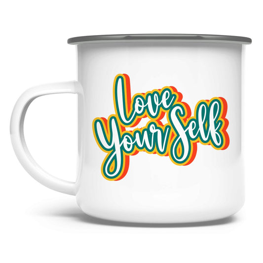 Emaille Tasse "Love yourself" - Grafikmagie