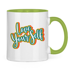 Tasse zweifarbig "Love yourself" - Grafikmagie