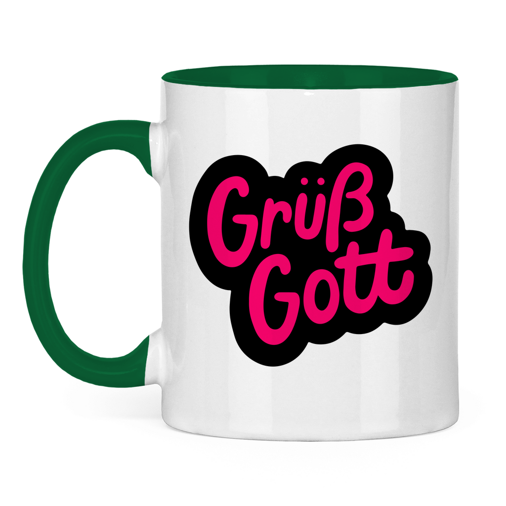 Tasse zweifarbig "Grüß Gott" - Grafikmagie