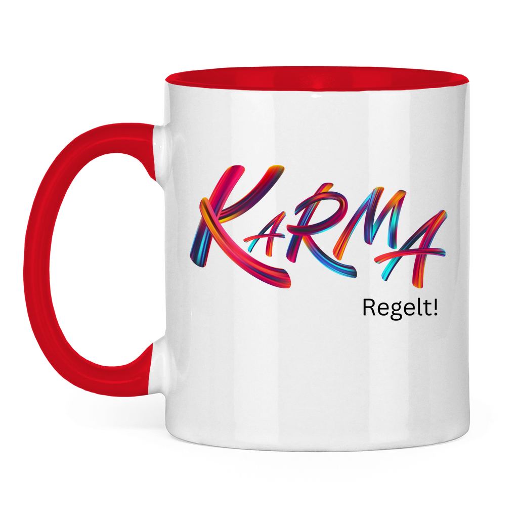 Tasse zweifarbig "Karma regelt" - Grafikmagie
