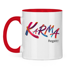 Tasse zweifarbig "Karma regelt" - Grafikmagie